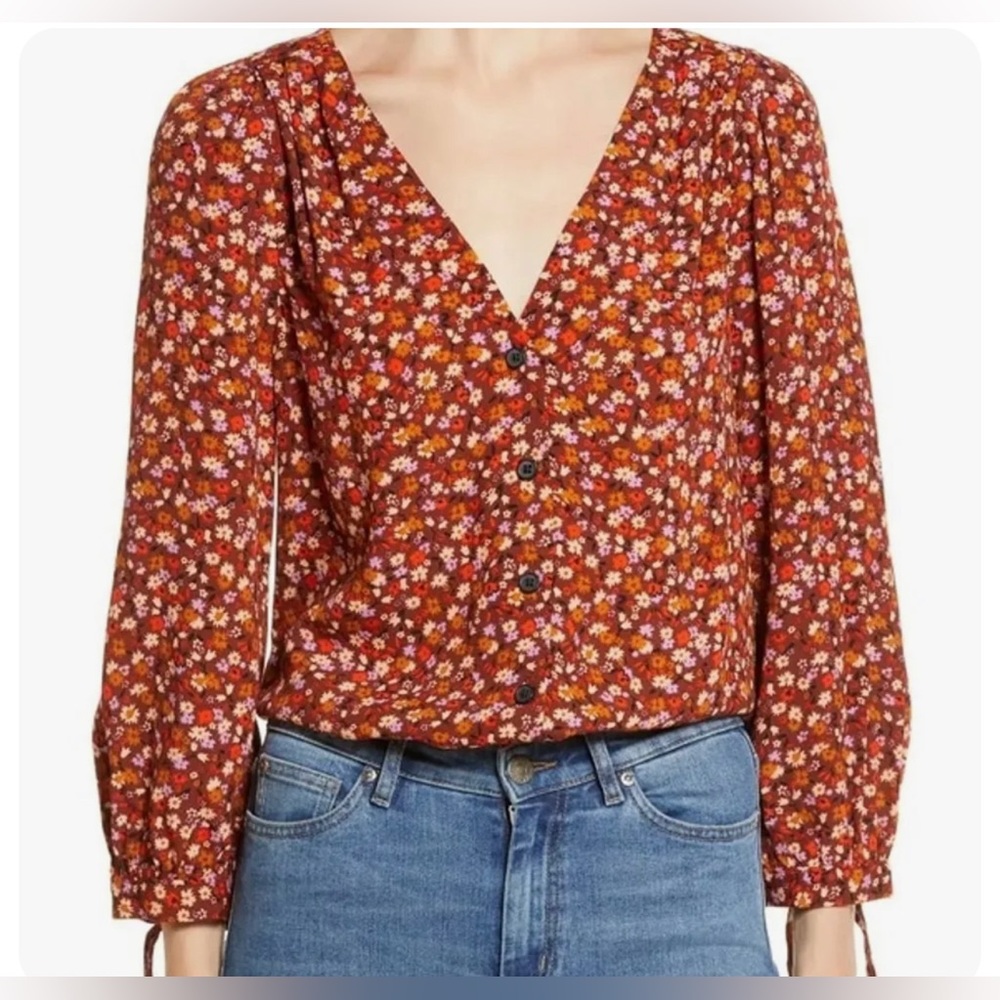 Madewell Rust Floral Button-Front Blouse